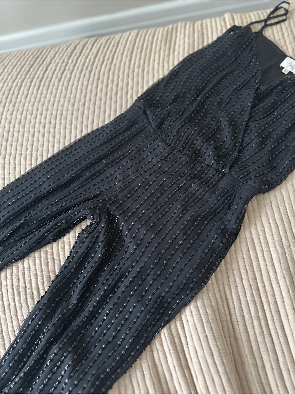 Parker Black Beaded sequin V-Neck Jumpsuit with pockets